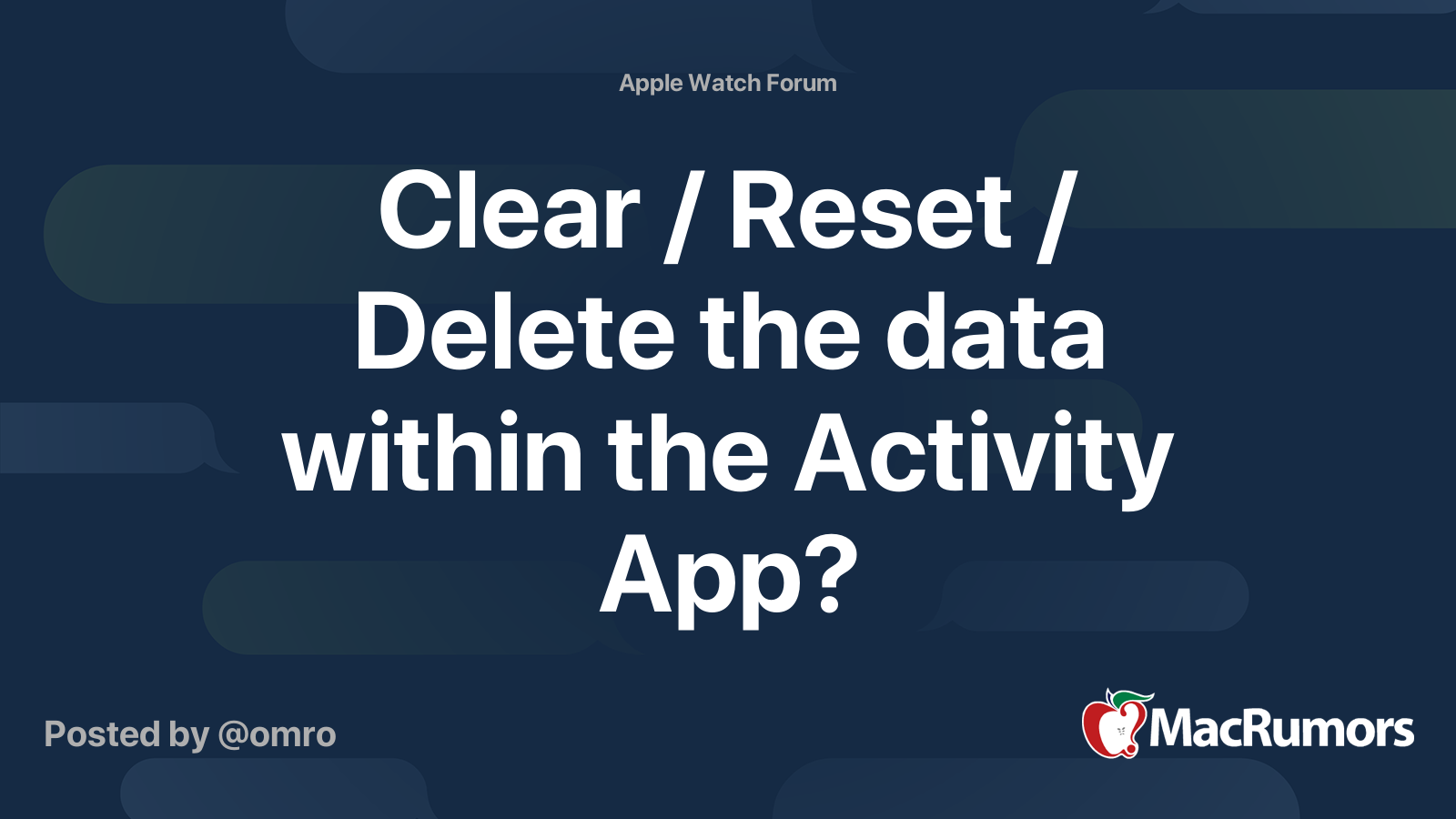 Clear Reset Delete The Data Within The Activity App MacRumors Forums