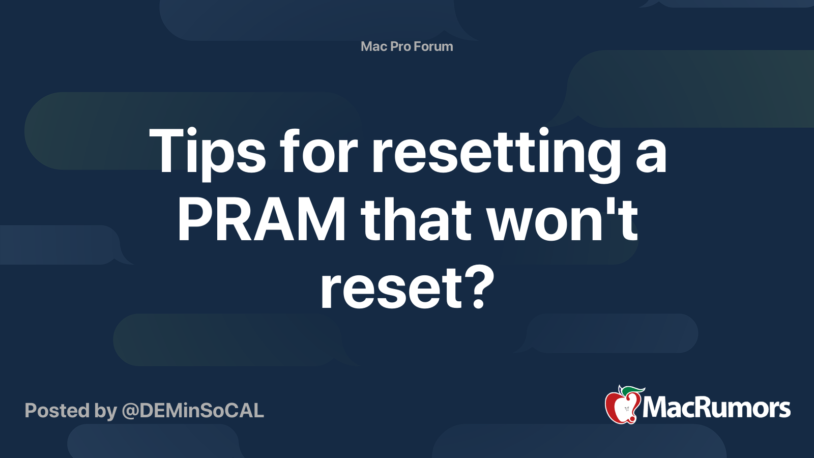 Tips for resetting a PRAM that won't reset? MacRumors Forums