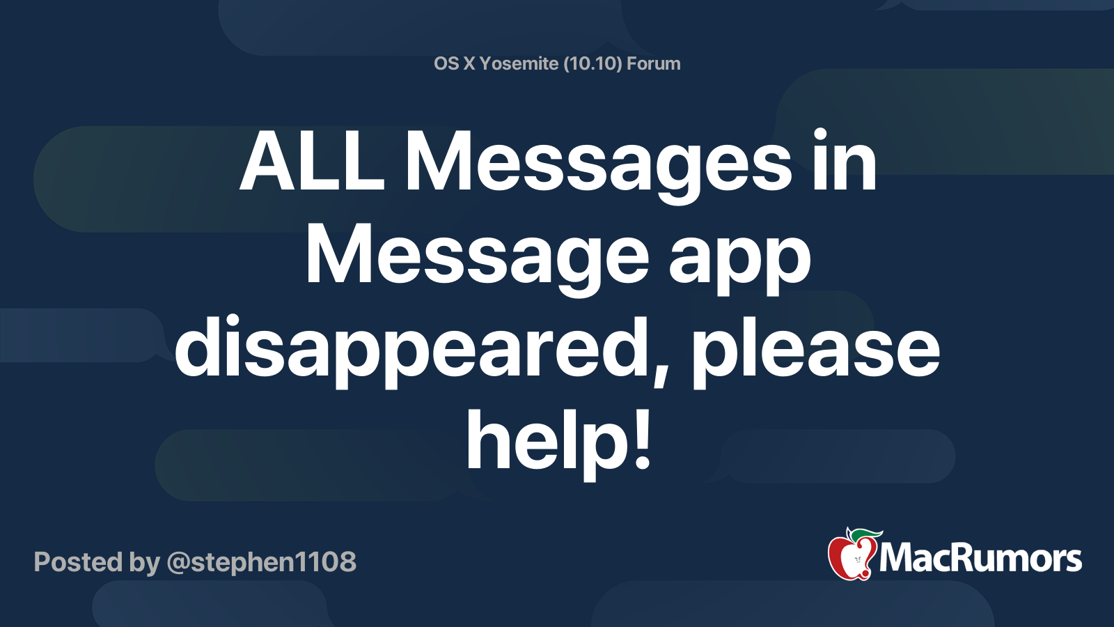 ALL Messages in Message app disappeared, please help! | MacRumors Forums