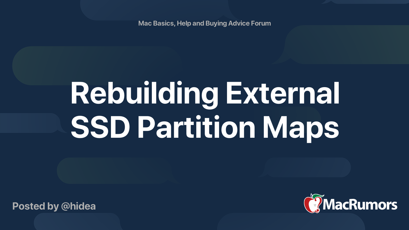 Rebuilding External SSD Partition Maps | MacRumors Forums