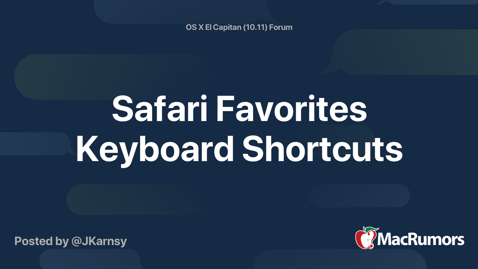 Safari Favorites Keyboard Shortcuts MacRumors Forums