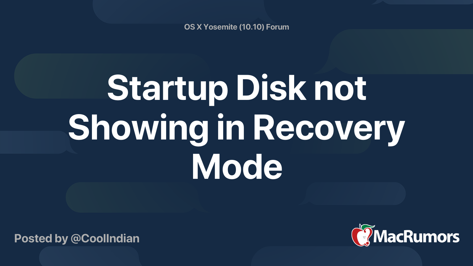 Startup Disk not Showing in Recovery Mode | MacRumors Forums