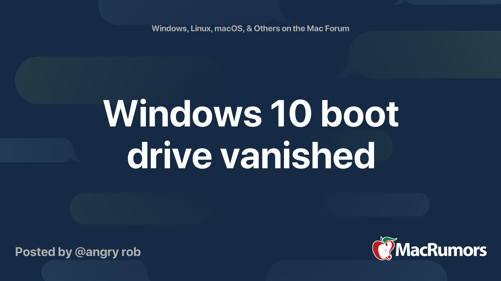 Windows 10 Boot Drive Vanished MacRumors Forums