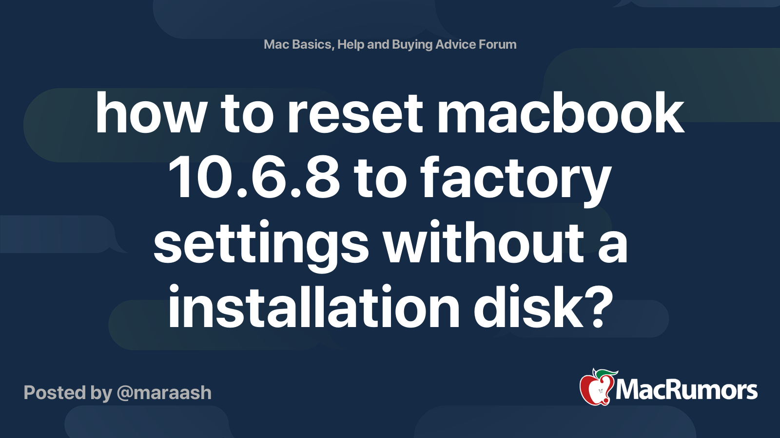how to reset macbook 10.6.8 to factory settings without a installation