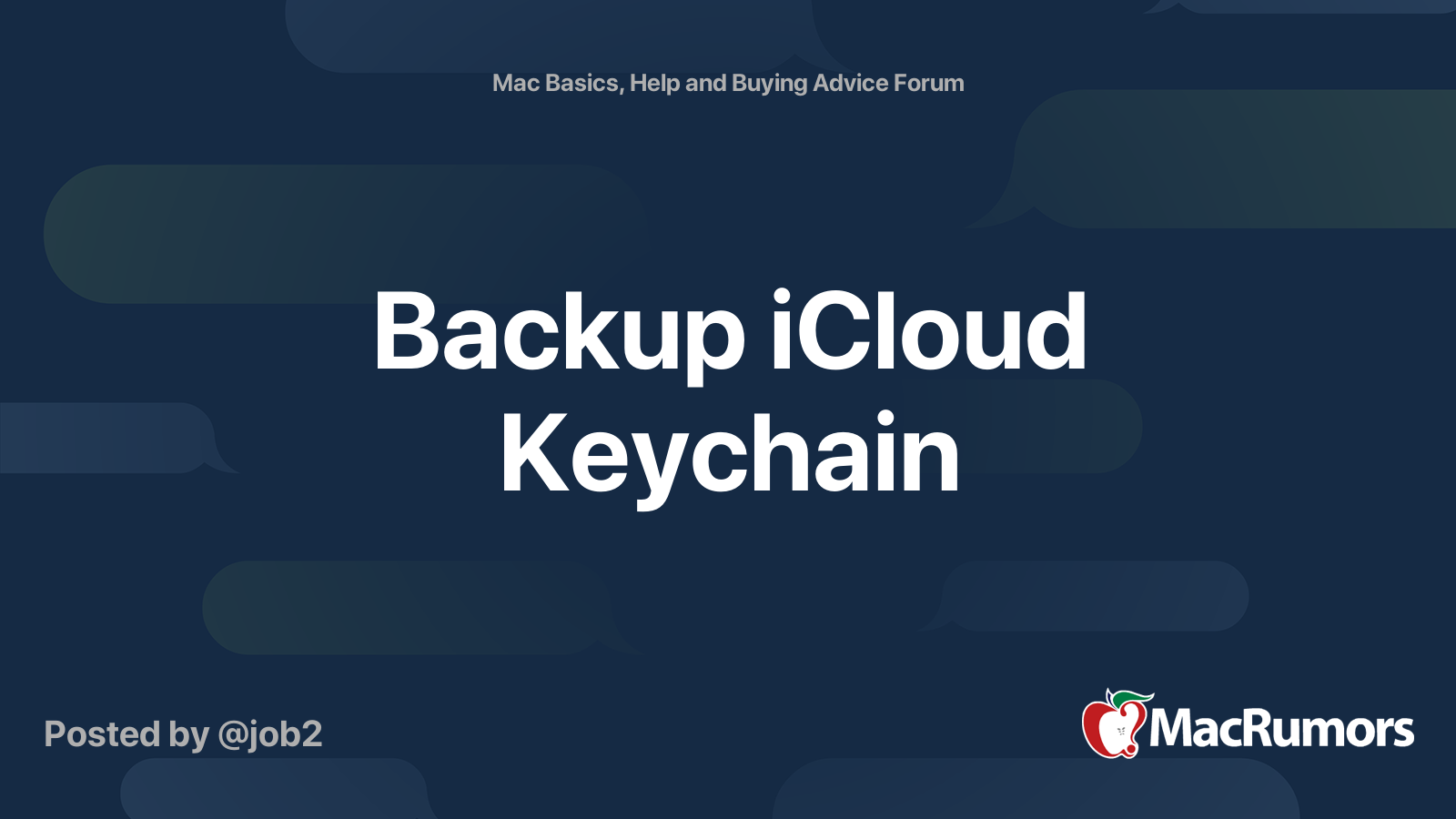 Backup iCloud Keychain MacRumors Forums
