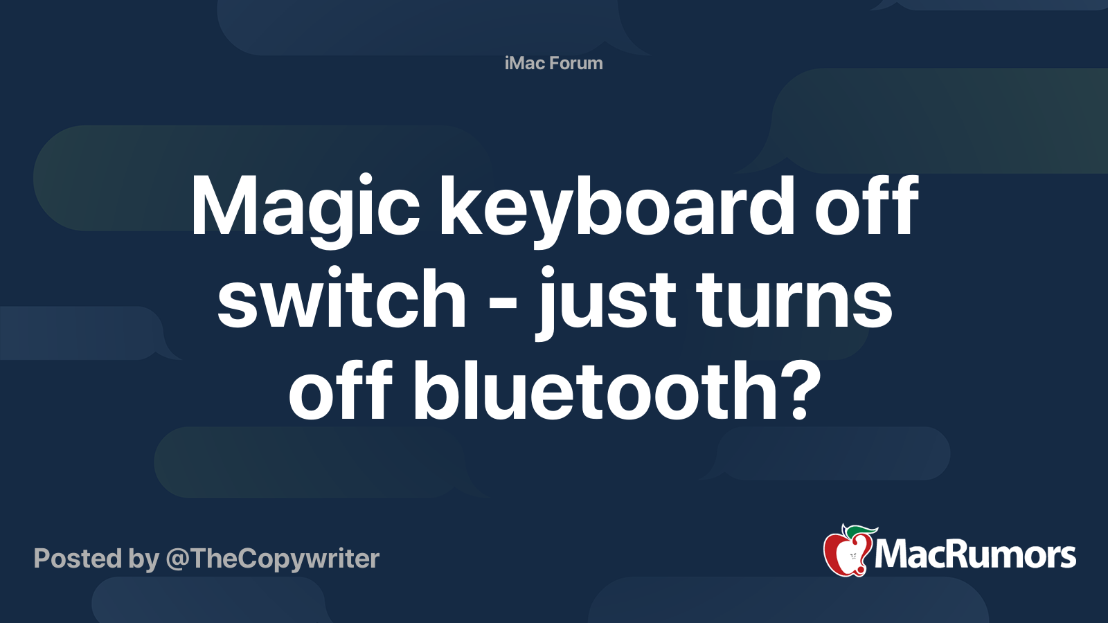 Magic keyboard off switch just turns off bluetooth? MacRumors Forums