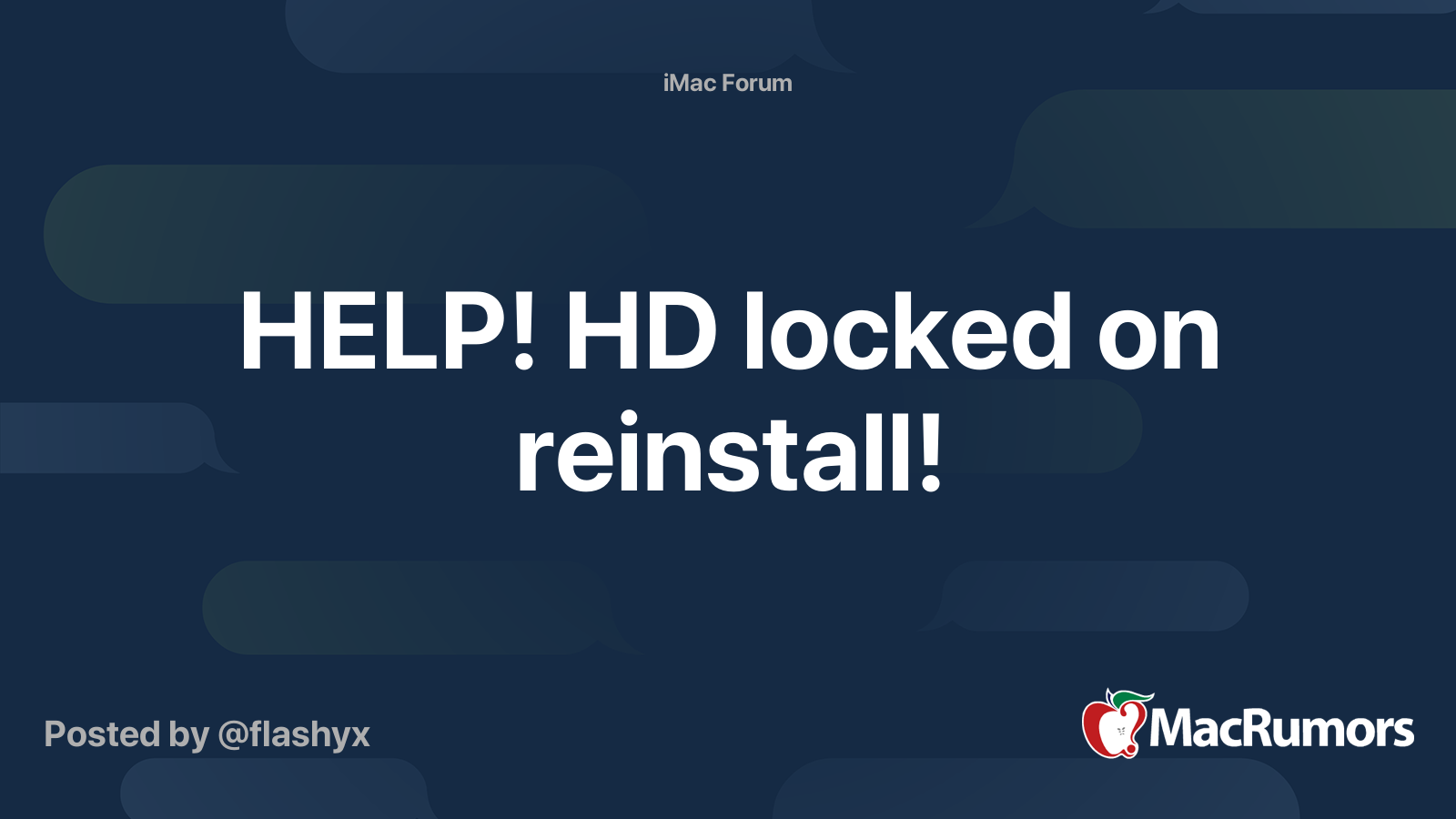 HELP! HD locked on reinstall!