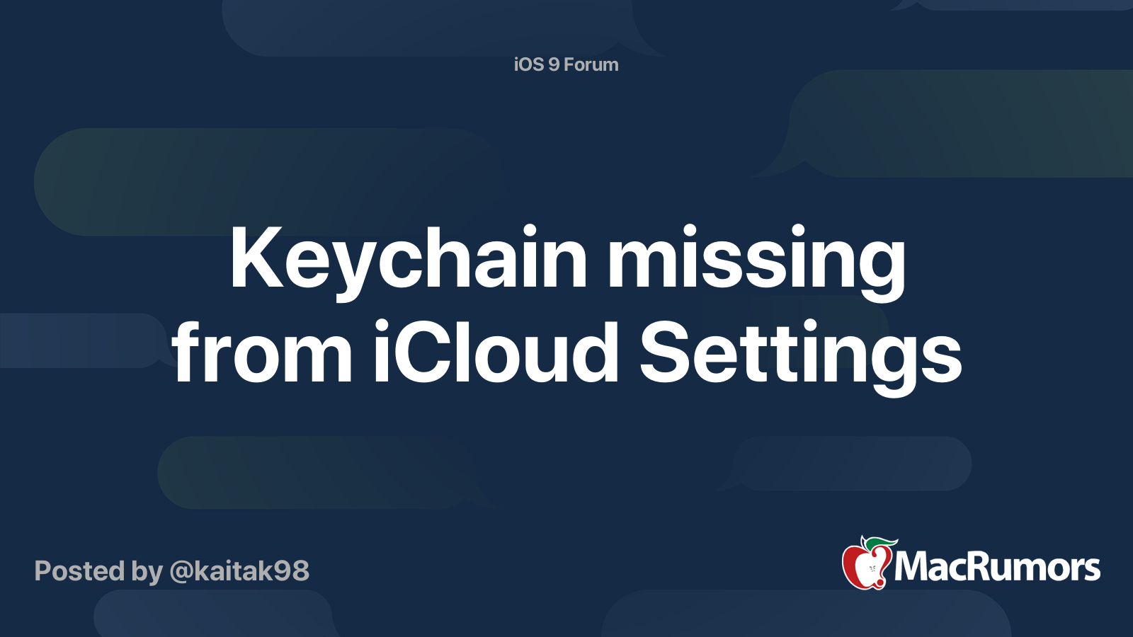 Keychain missing from iCloud Settings MacRumors Forums