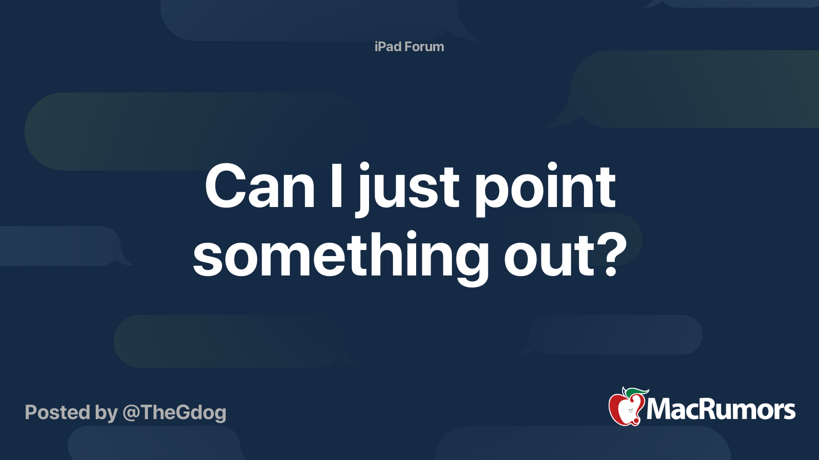 Can I just point something out? MacRumors Forums