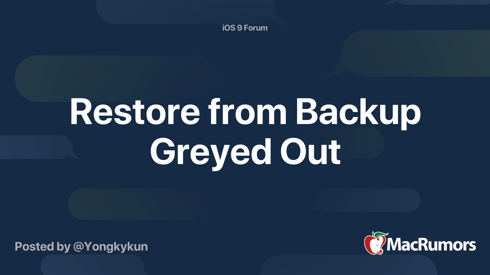Restore from Backup Greyed Out MacRumors Forums