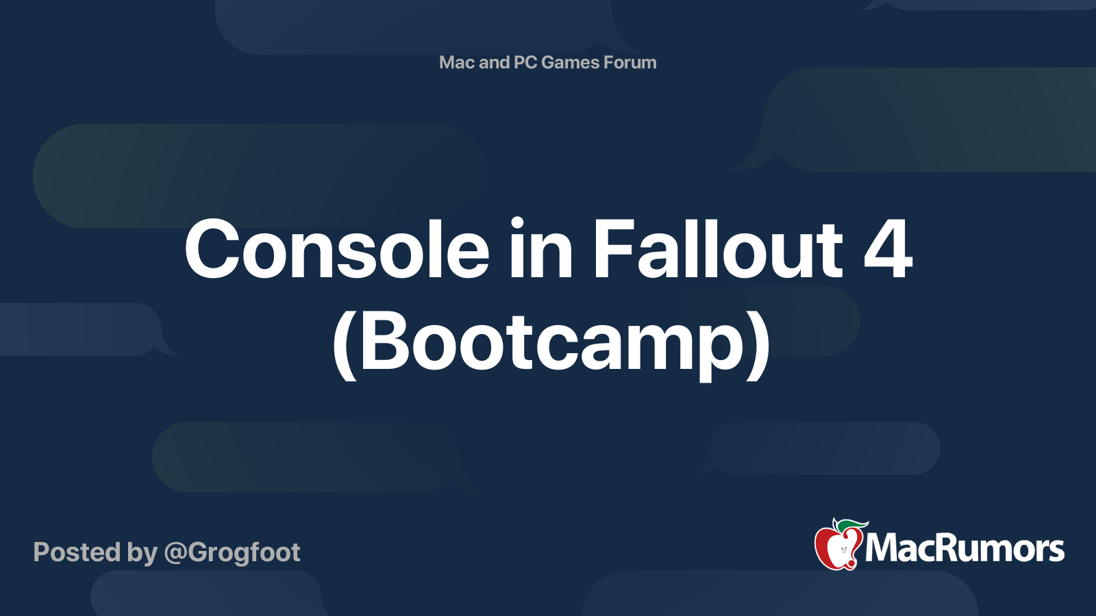 Console in Fallout 4 (Bootcamp) | MacRumors Forums