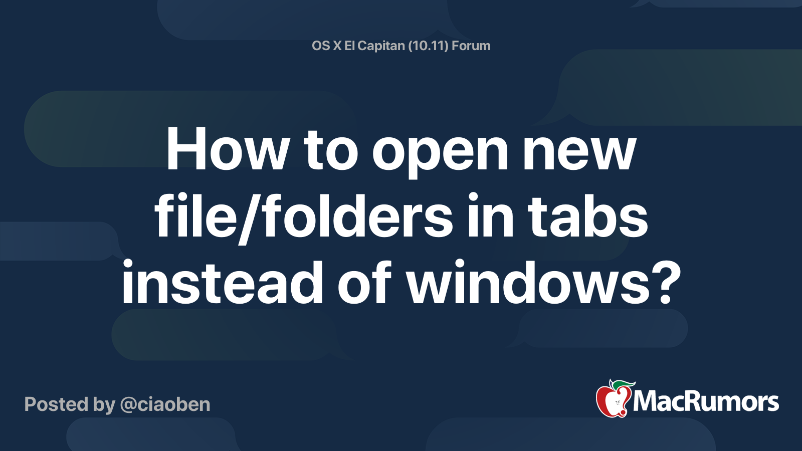 How to open new file/folders in tabs instead of windows? MacRumors Forums