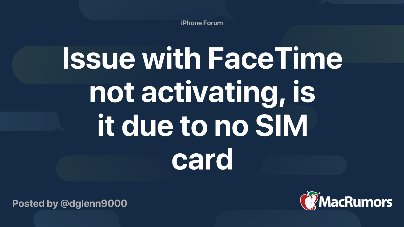 Issue with FaceTime not activating, is it due to no SIM card 