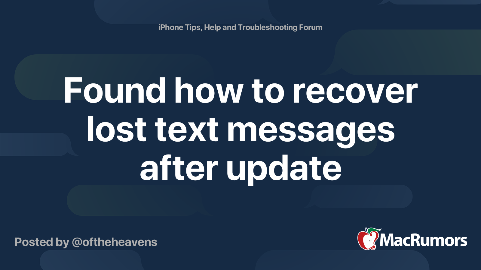 Found how to recover lost text messages after update | MacRumors Forums