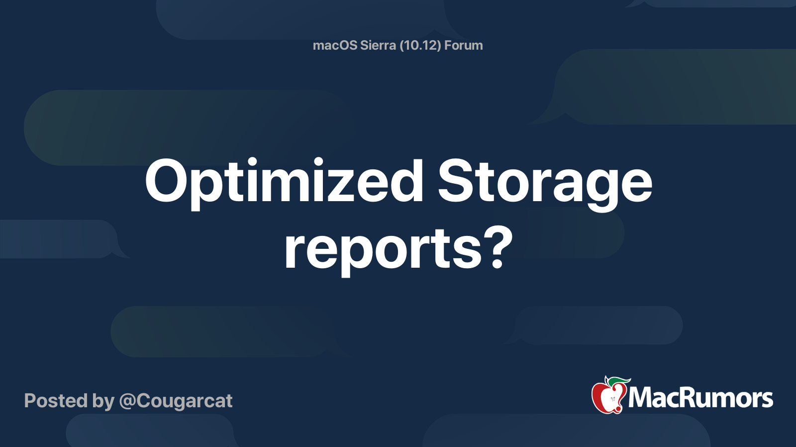 Optimized Storage reports? | MacRumors Forums