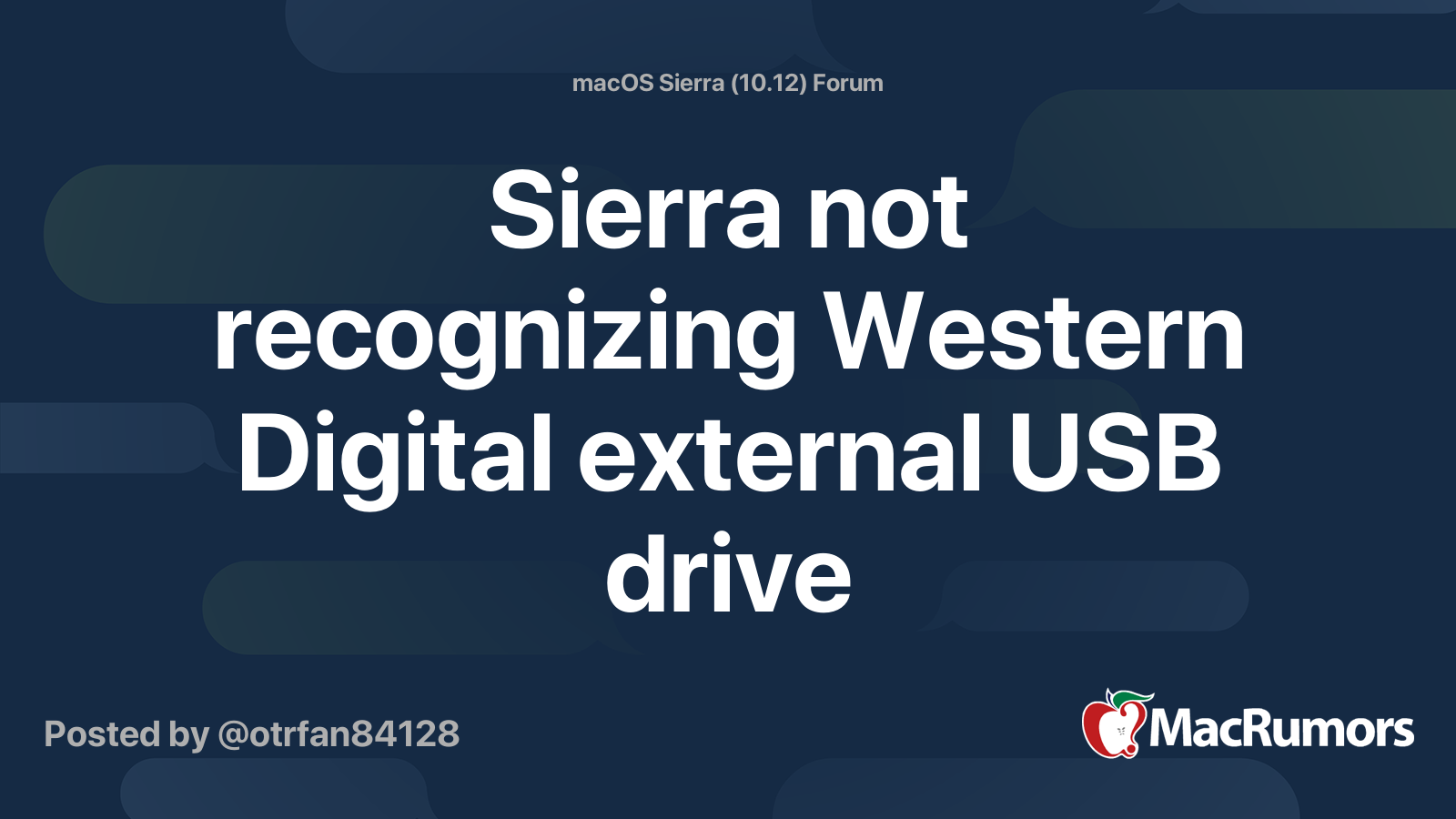 Sierra not recognizing Western Digital external USB drive MacRumors