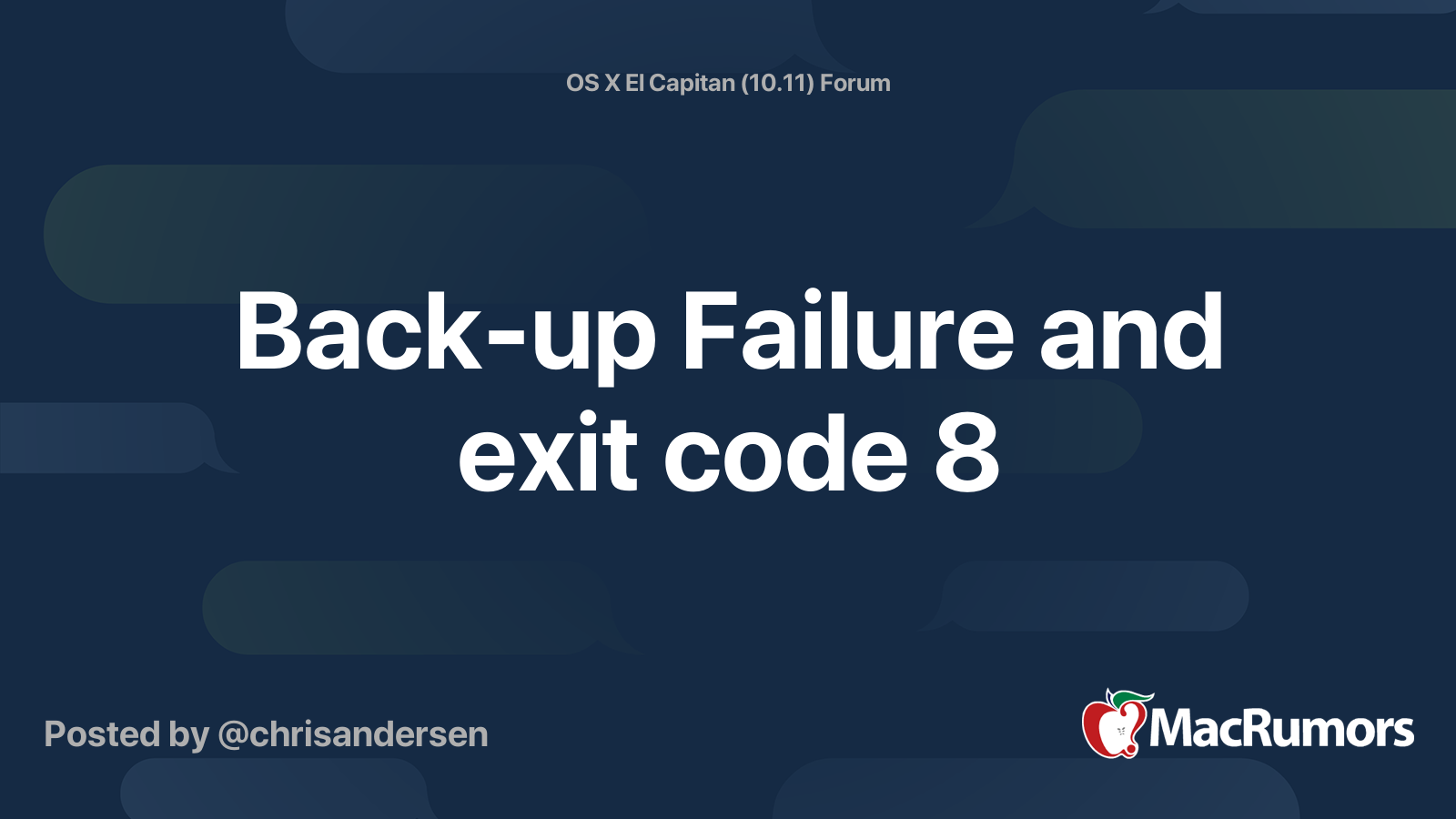 Backup Failure and exit code 8 MacRumors Forums