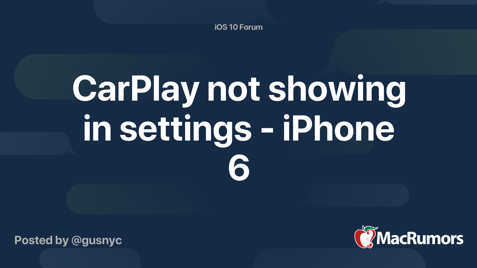 CarPlay not showing in settings iPhone 6 MacRumors Forums