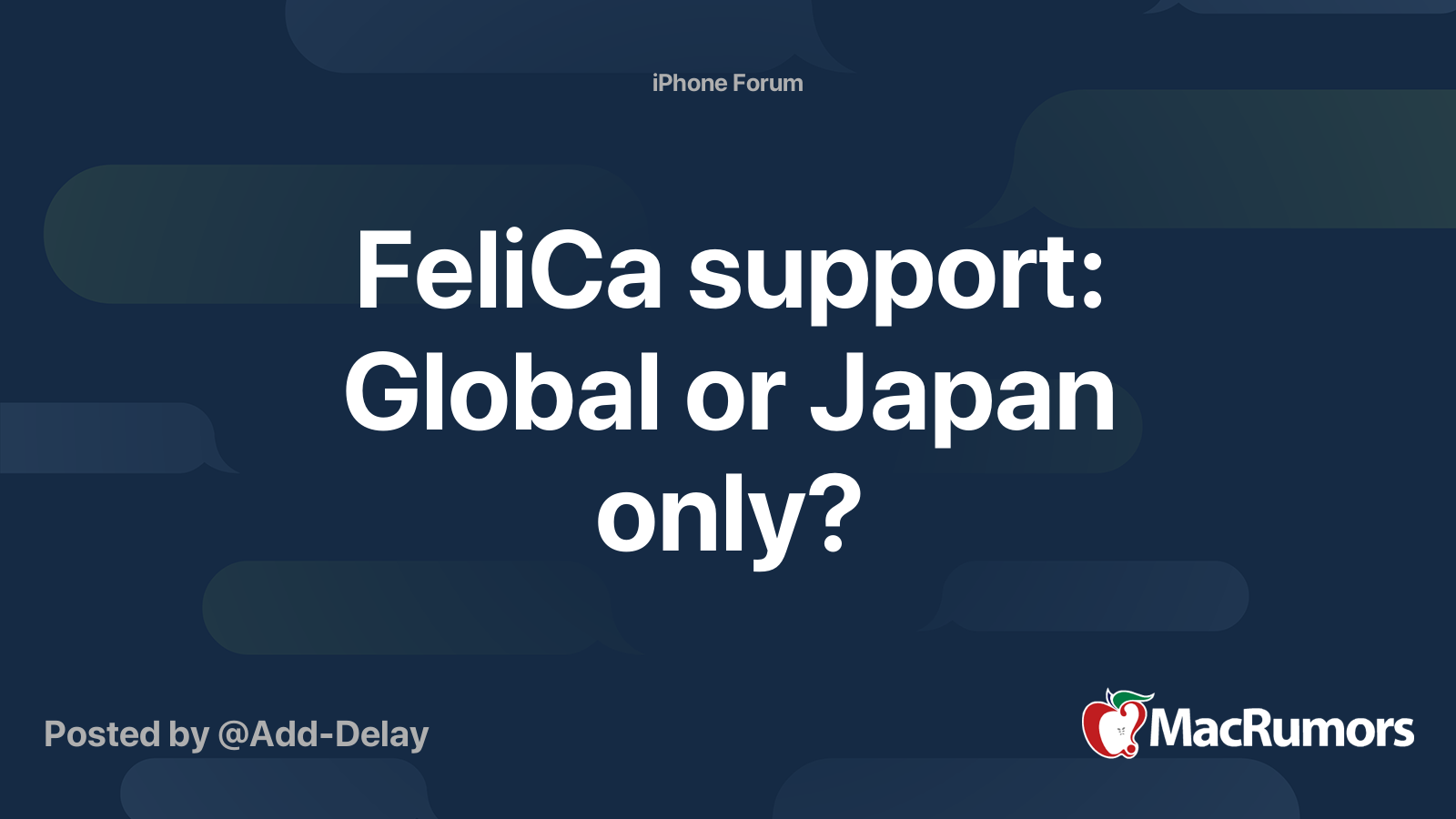 Felica Support Global Or Japan Only Macrumors Forums