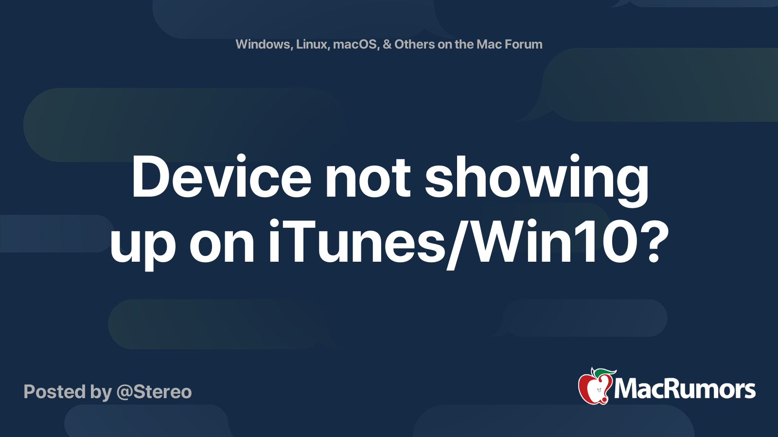 Device not showing up on itunes win10 macrumors forums