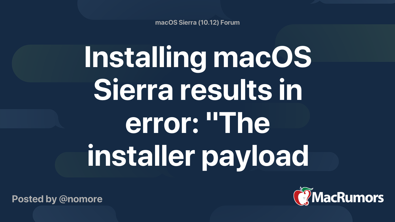 Installing macOS Sierra results in error "The installer payload failed