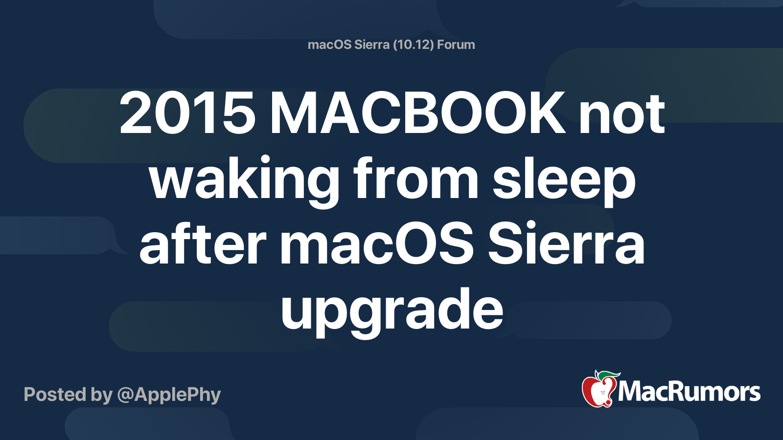 2015 MACBOOK not waking from sleep after macOS Sierra upgrade ...