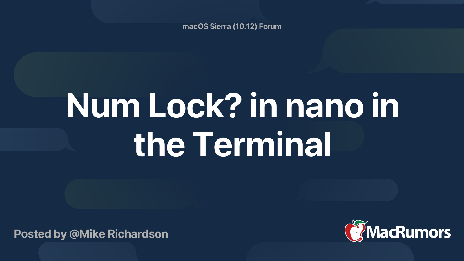 Num Lock? in nano in the Terminal | MacRumors Forums