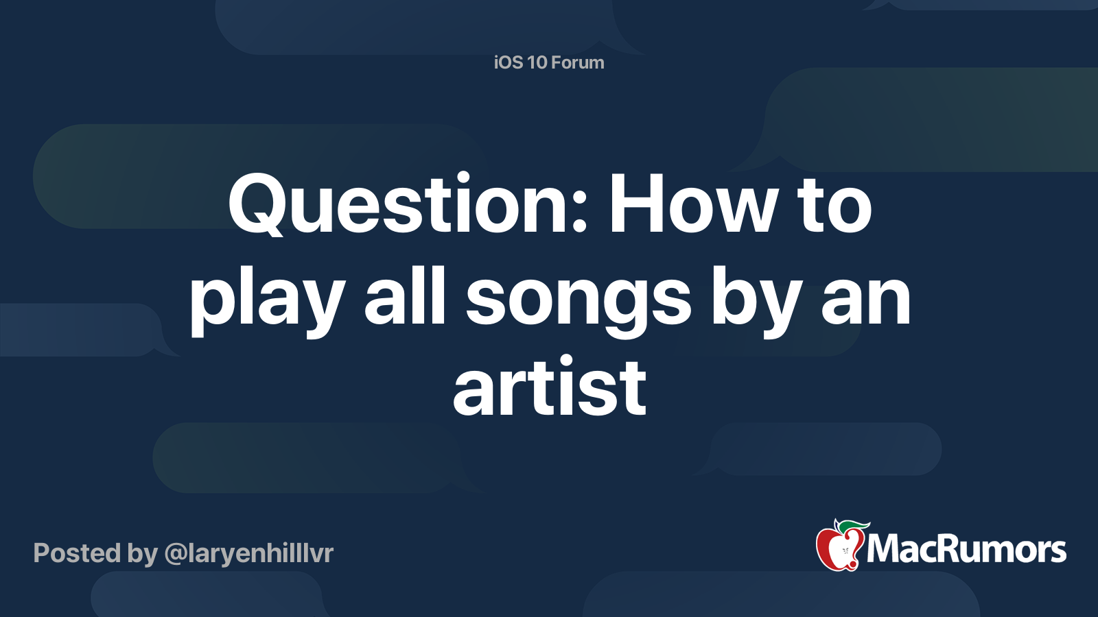 Question How To Play All Songs By An Artist MacRumors Forums