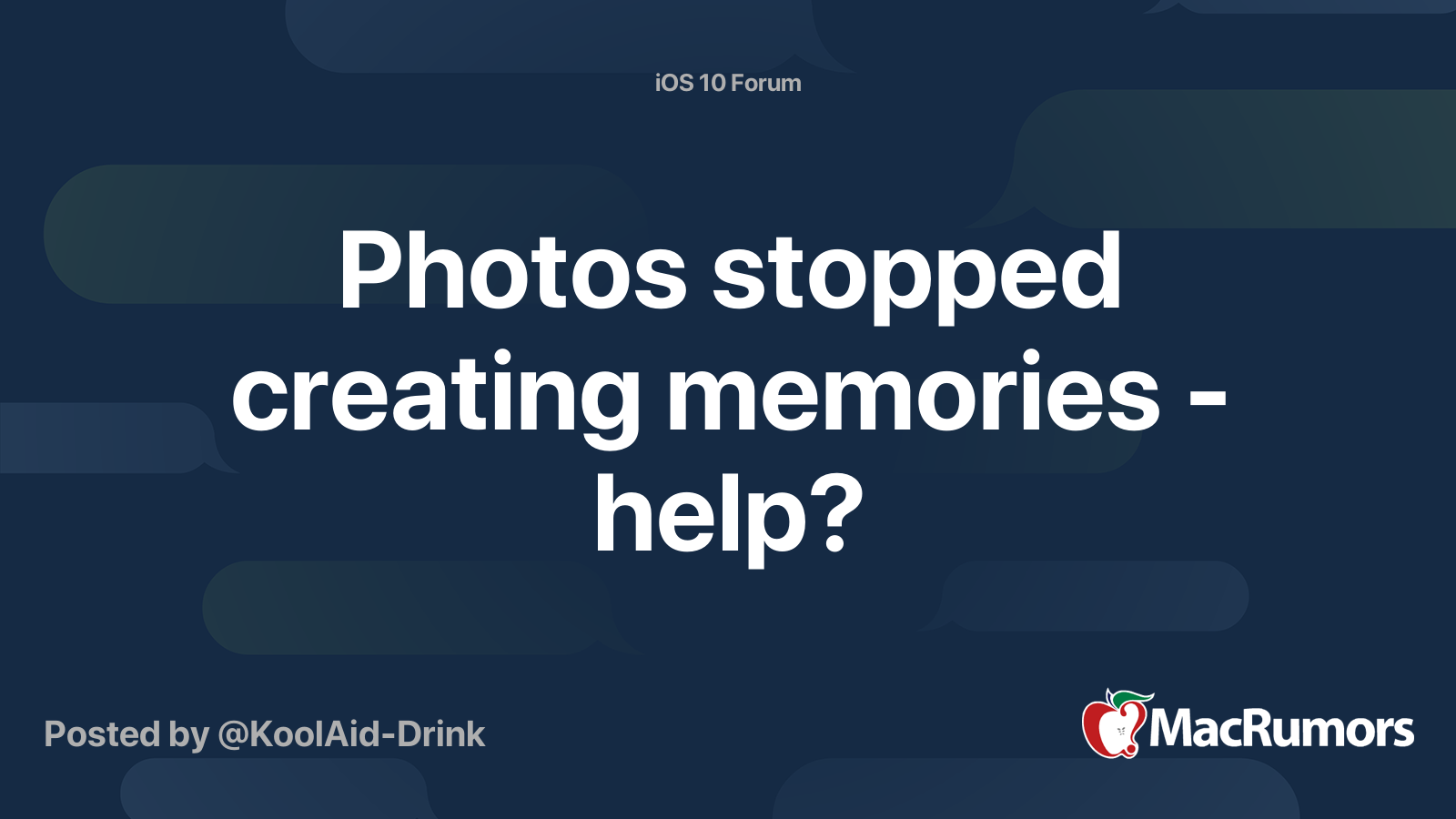 Photos stopped creating memories - help? | MacRumors Forums