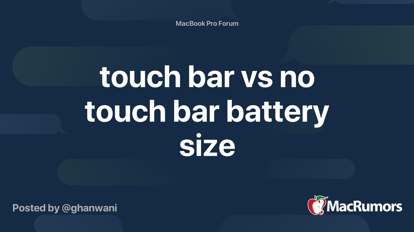 touch bar vs no touch bar battery size MacRumors Forums