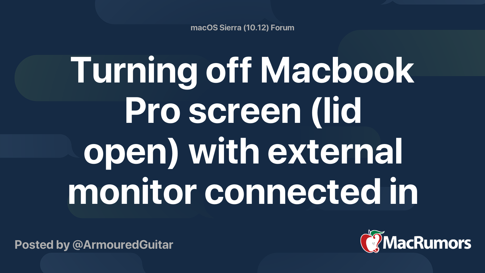 Turning off Macbook Pro screen (lid open) with external monitor