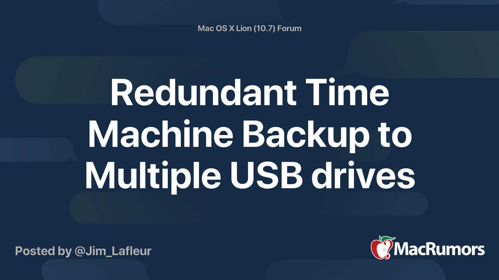 Redundant Time Machine Backup to Multiple USB drives MacRumors Forums
