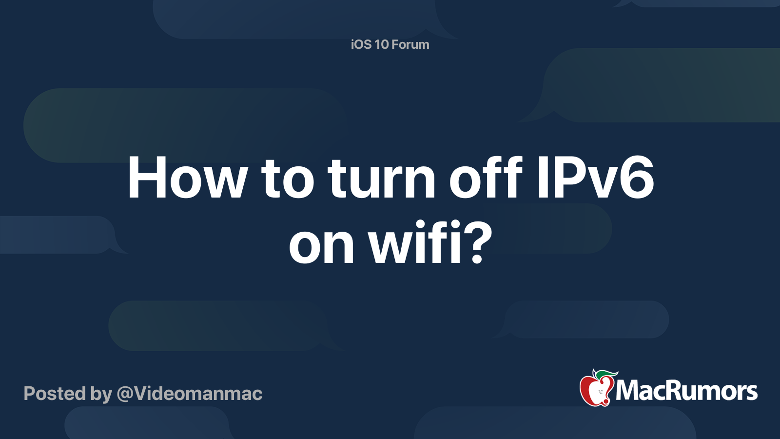 How to turn off IPv6 on wifi? MacRumors Forums