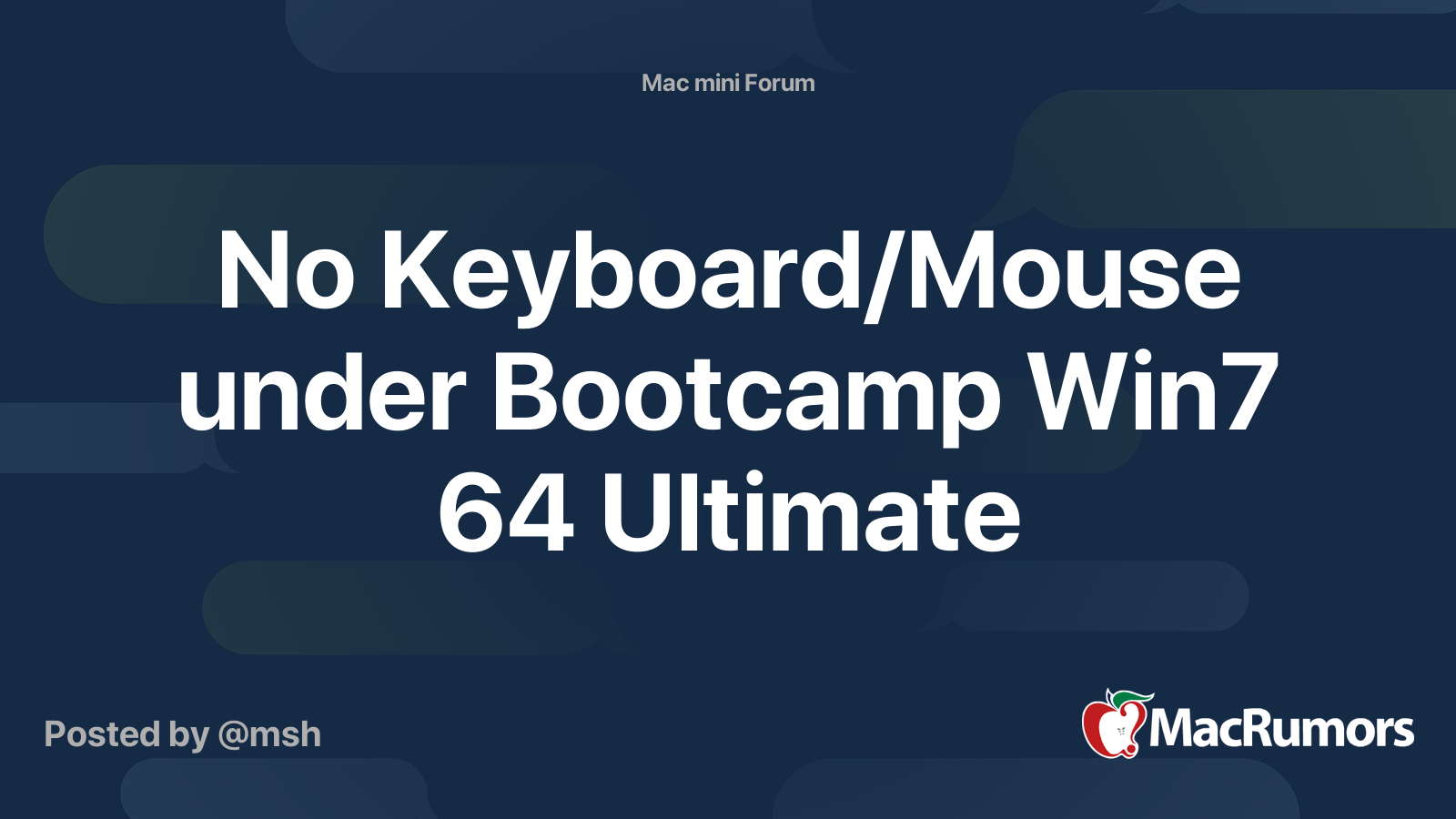 No Keyboard/Mouse under Bootcamp Win7 64 Ultimate MacRumors Forums