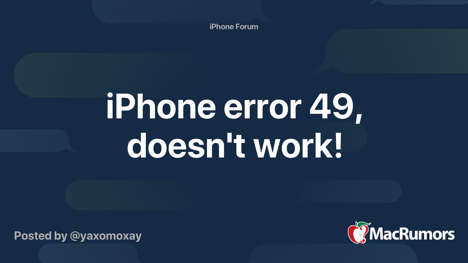 iPhone error 49, doesn't work! MacRumors Forums