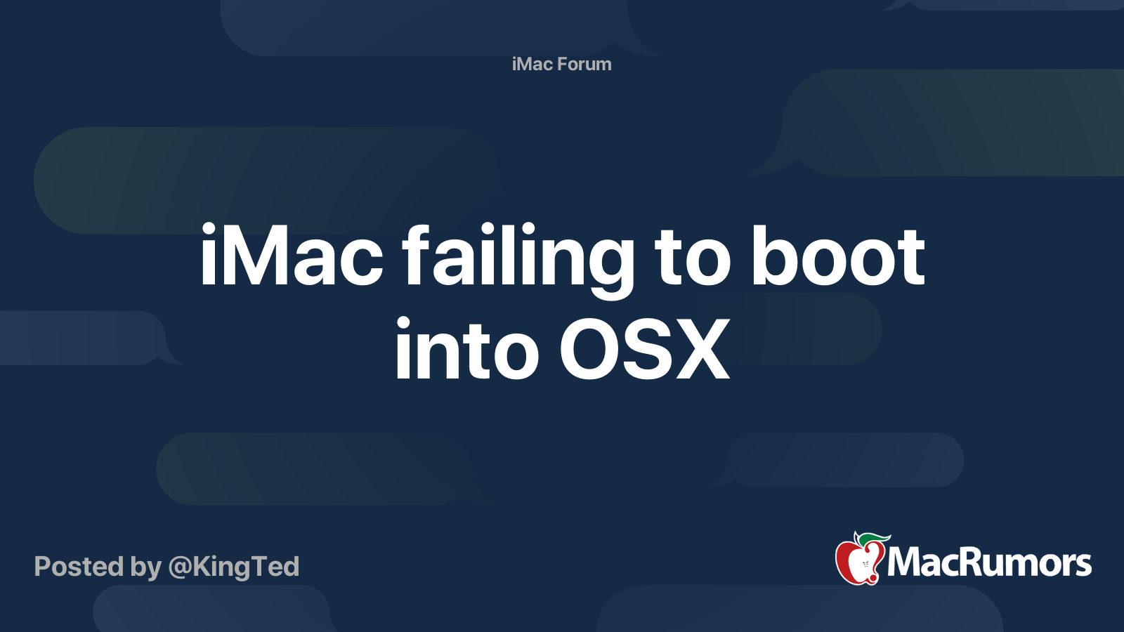 iMac failing to boot into OSX | MacRumors Forums