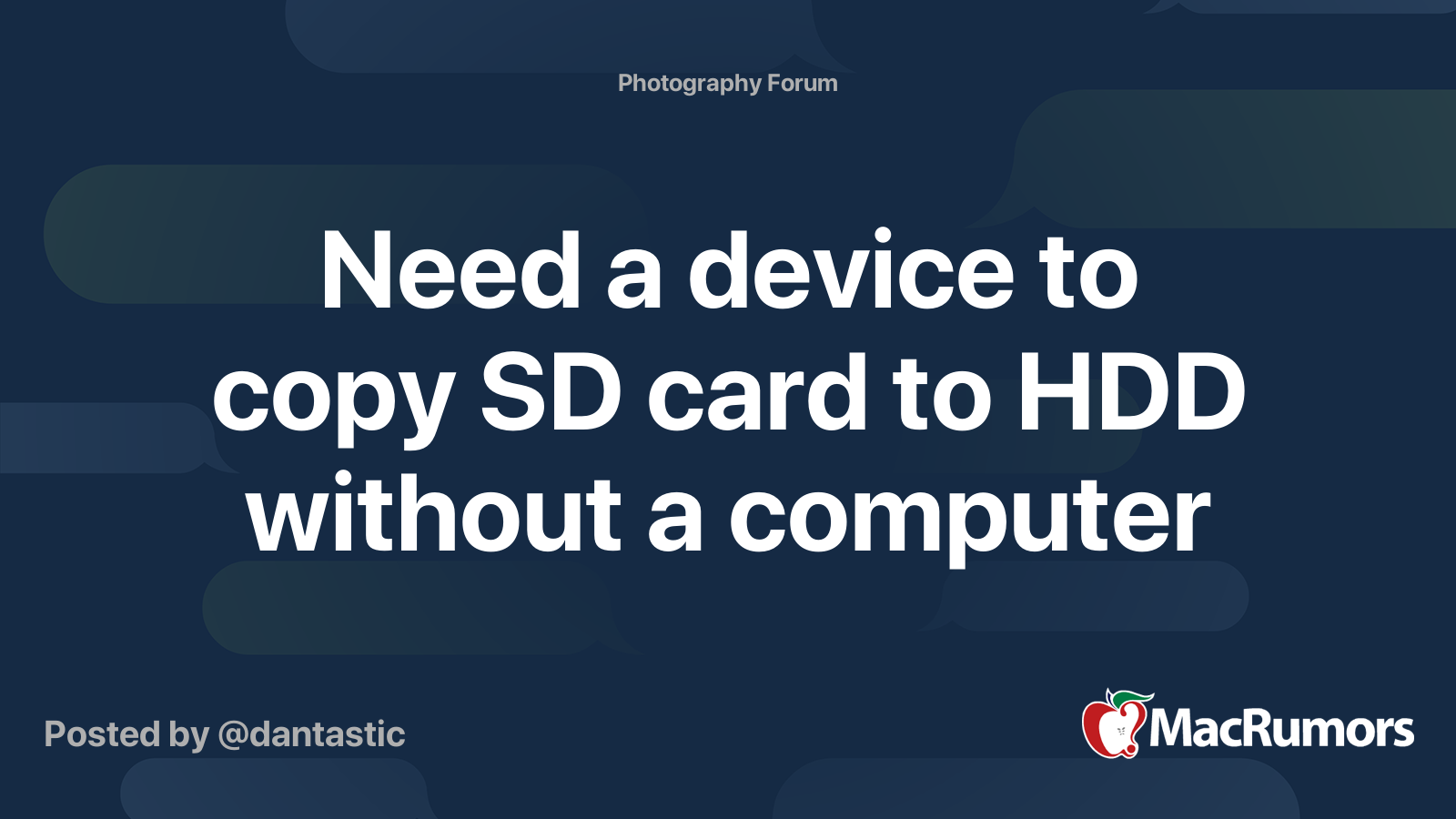 produceren marmeren Stap Need a device to copy SD card to HDD without a computer | MacRumors Forums