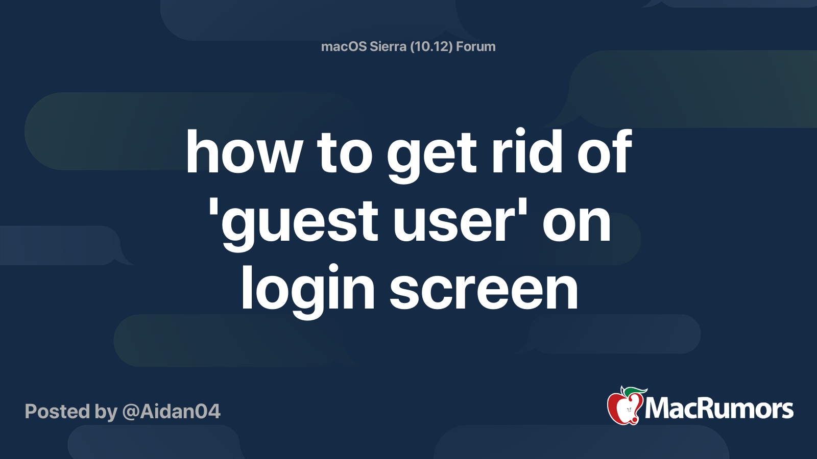 how to get rid of 'guest user' on login screen MacRumors Forums