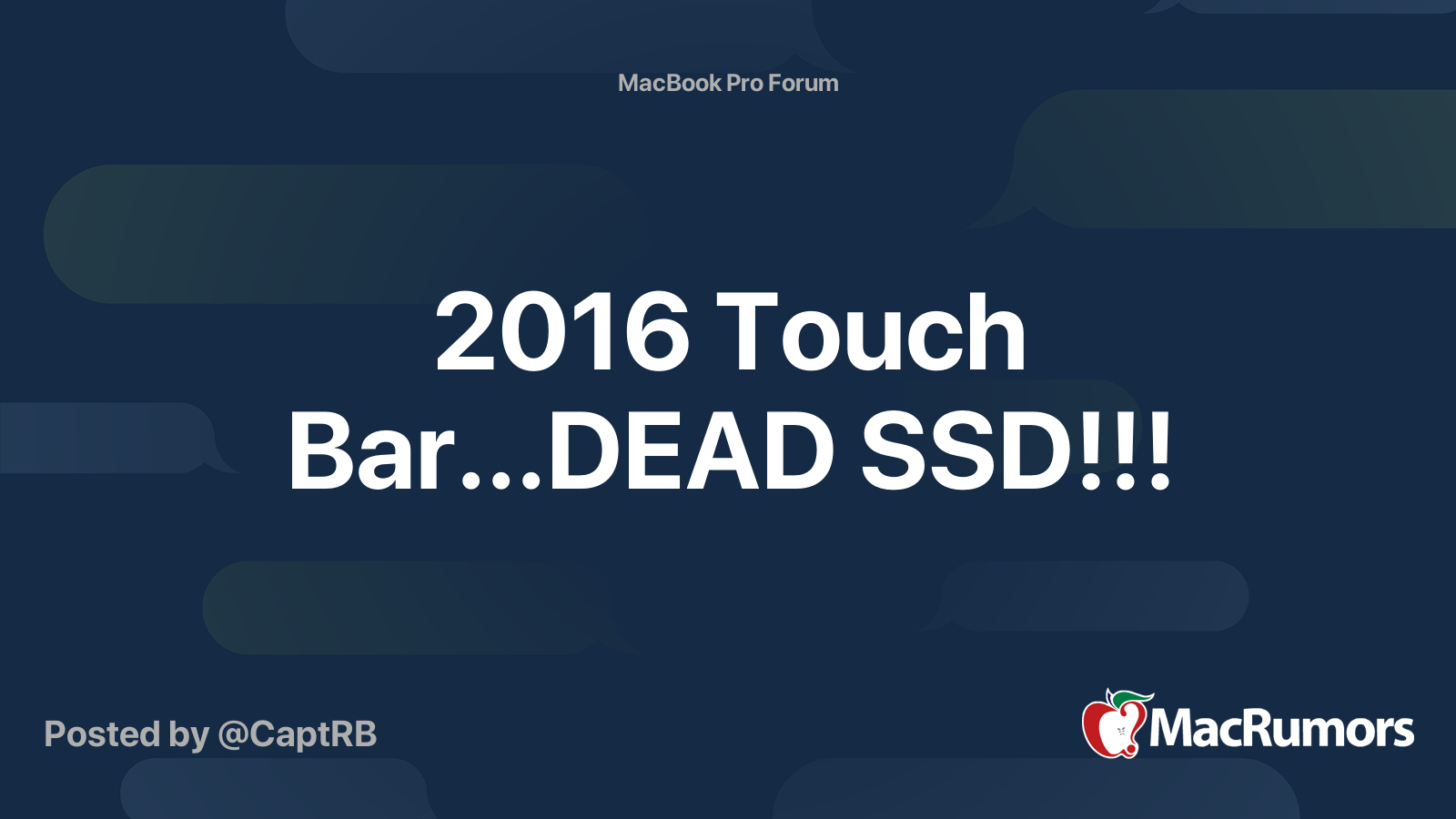 2016 Touch Bar DEAD SSD MacRumors Forums