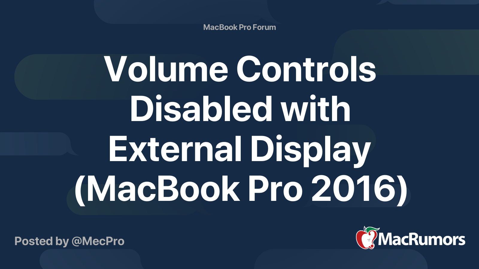 Volume Controls Disabled with External Display (MacBook Pro 2016