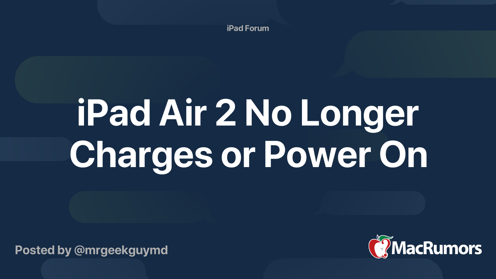 iPad Air 2 No Longer Charges or Power On | MacRumors Forums