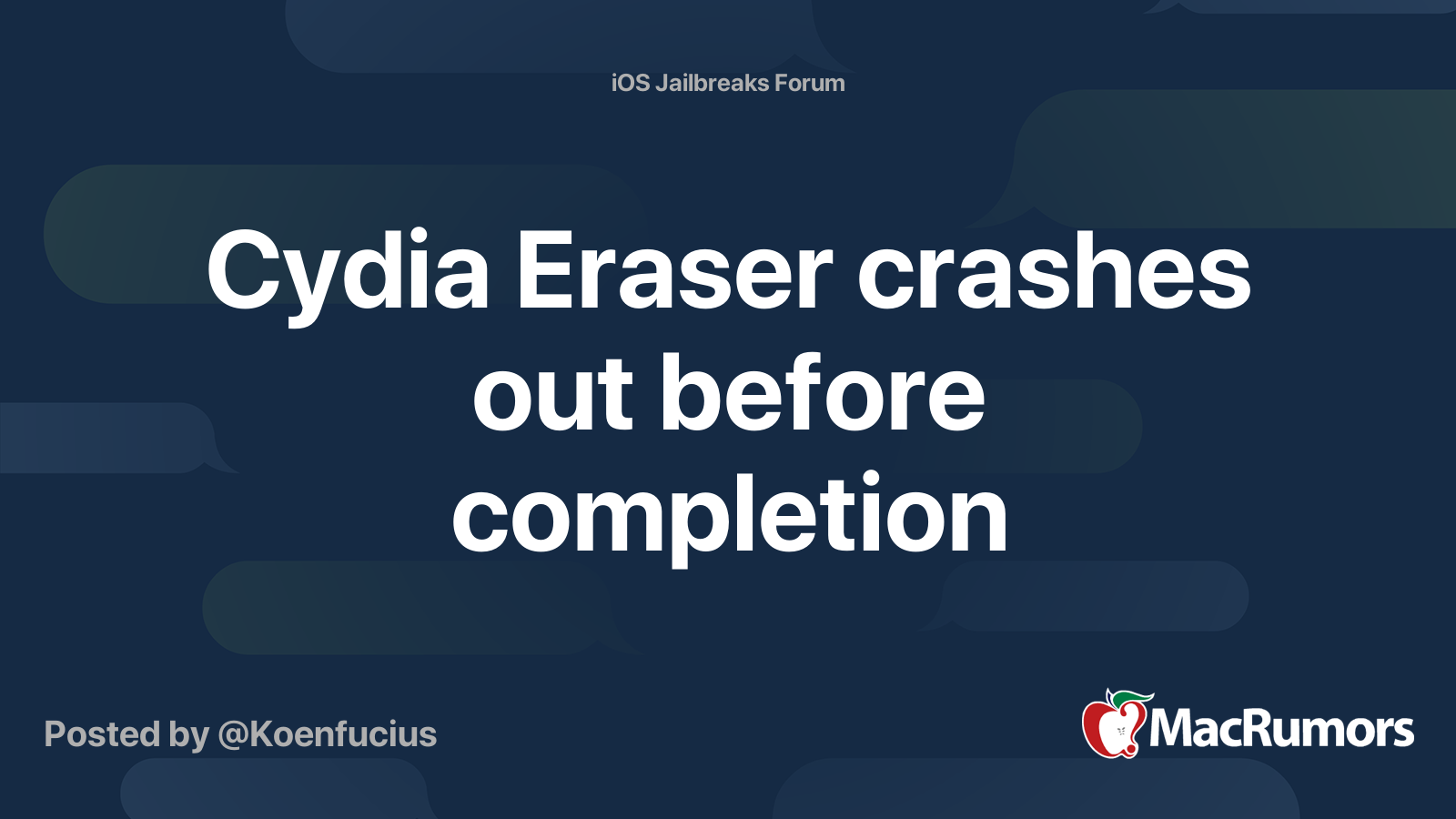 Cydia Eraser crashes out before completion MacRumors Forums