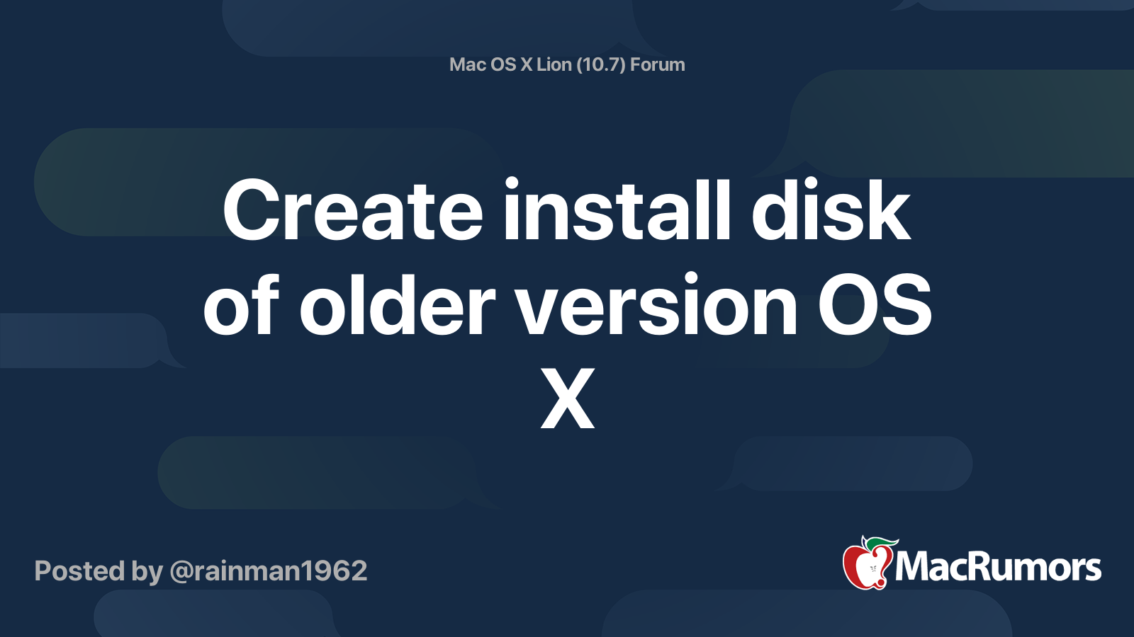 Create install disk of older version OS X | MacRumors Forums