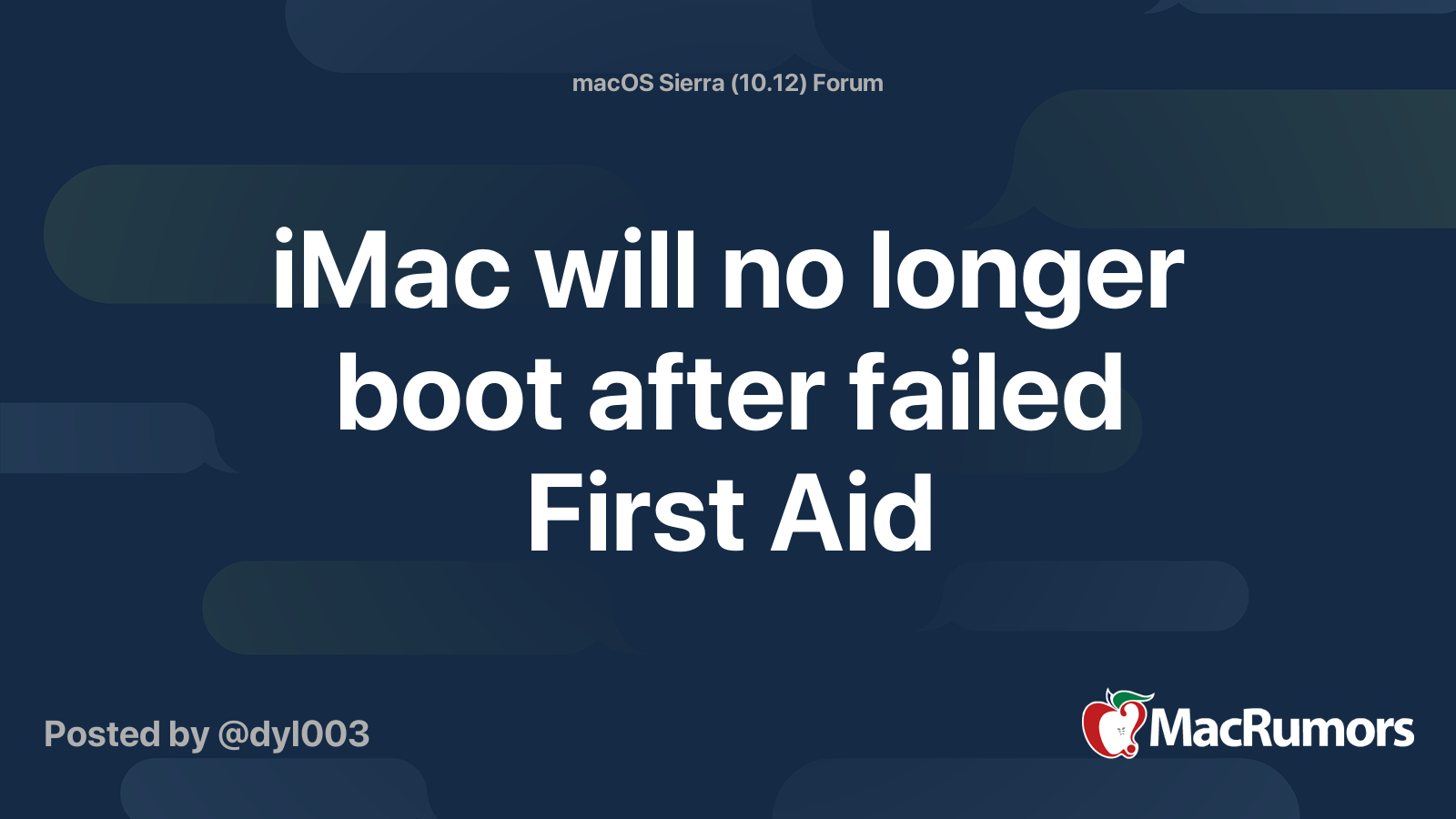 iMac will no longer boot after failed First Aid | MacRumors Forums
