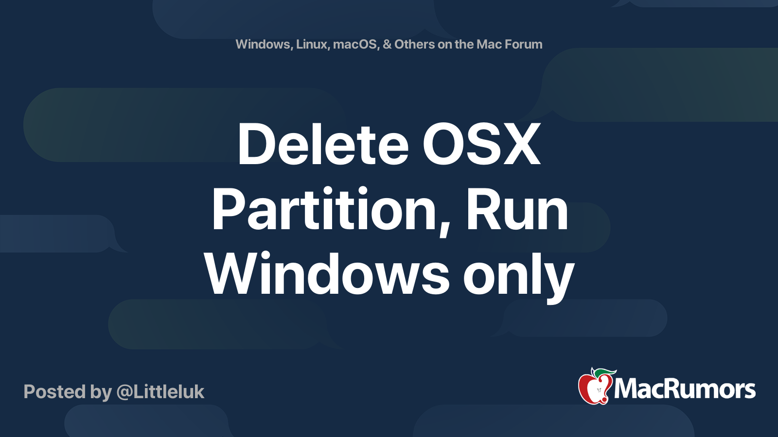 Delete OSX Partition, Run Windows only MacRumors Forums