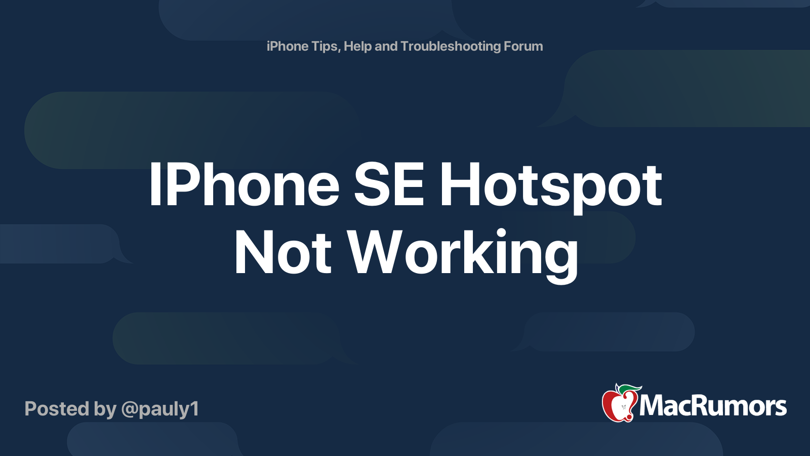 IPhone SE Hotspot Not Working MacRumors Forums