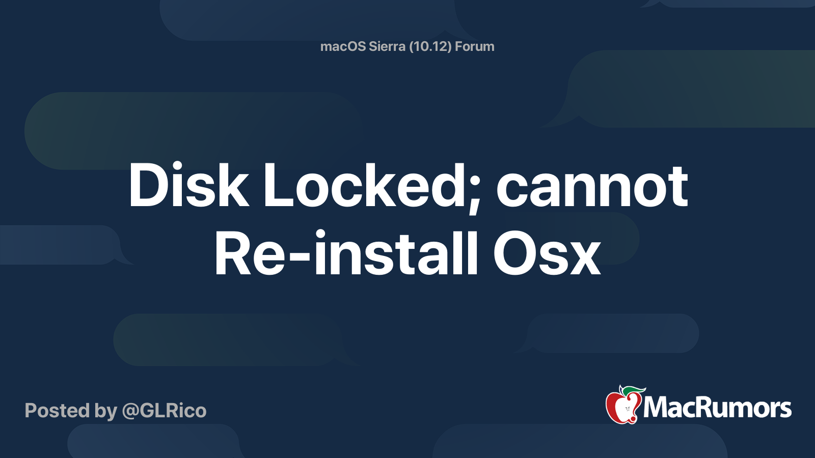 Disk Locked; cannot Reinstall Osx MacRumors Forums
