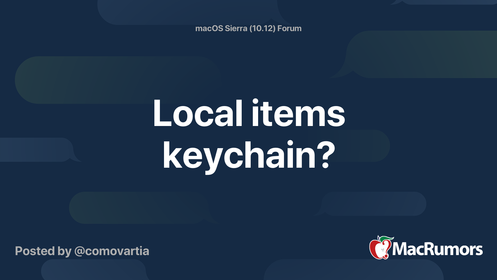 Local items keychain? MacRumors Forums