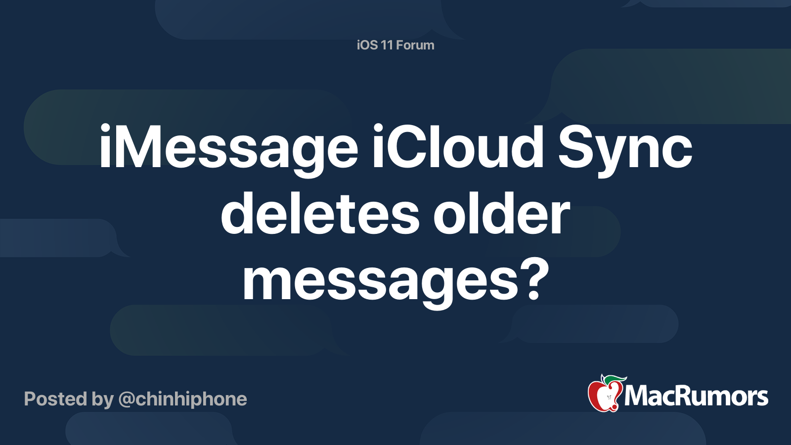 iMessage iCloud Sync deletes older messages? | MacRumors Forums