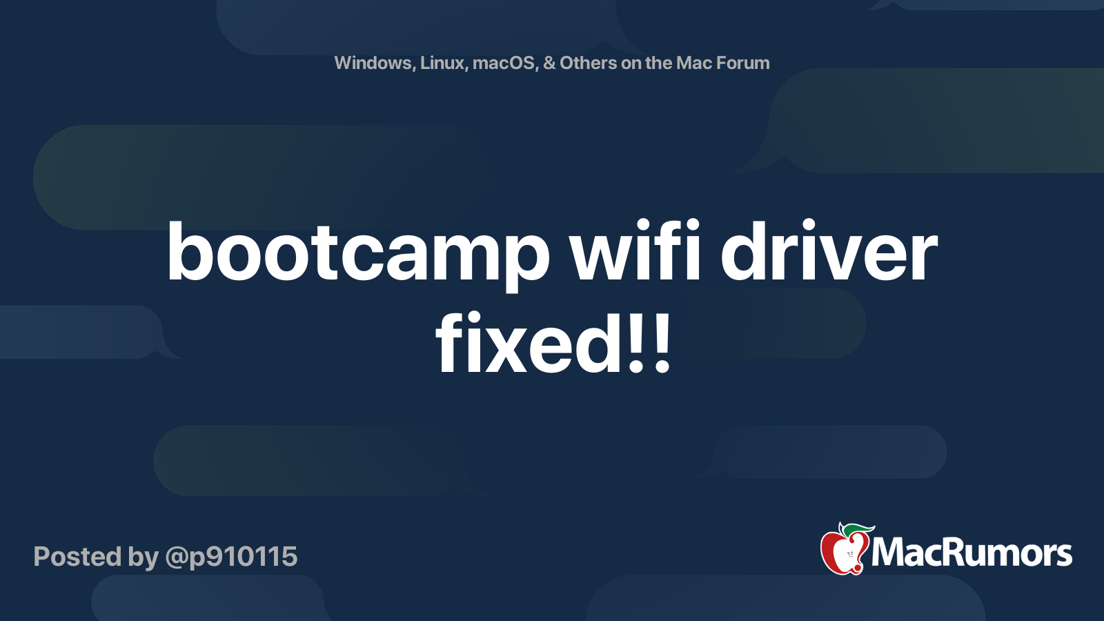 Bootcamp Wifi Driver Fixed MacRumors Forums